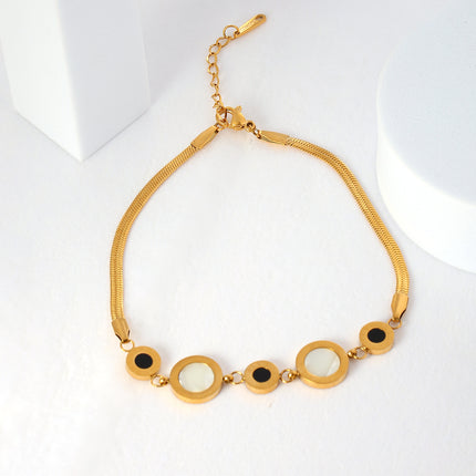 Tobillera Cadenas De Cuchilla De Acero Inoxidable De Concha Blanca Con Películas Redondas Romana