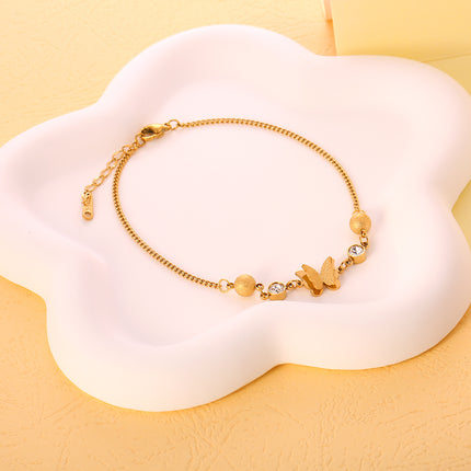 Tobillera Cadena Giratoria De Acero Inoxidable Con Mariposa De Arena Rensada Y Bolas De Acero