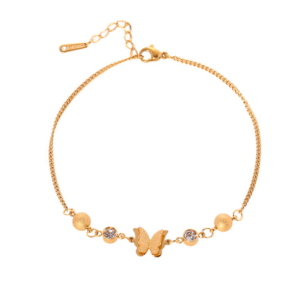 Tobillera Cadena Giratoria De Acero Inoxidable Con Mariposa De Arena Rensada Y Bolas De Acero