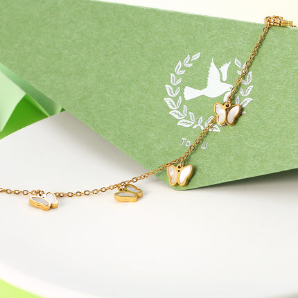 Tobillera Hecha A Mano Cadena Plana De Acero Inoxidable Con Mariposa De Concha Para Mujer