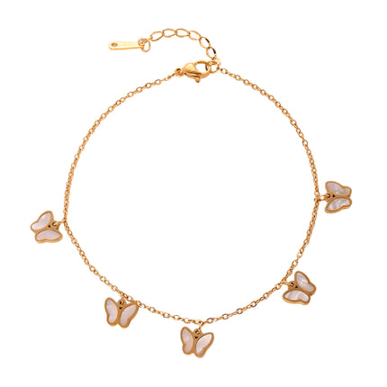 Tobillera Hecha A Mano Cadena Plana De Acero Inoxidable Con Mariposa De Concha Para Mujer
