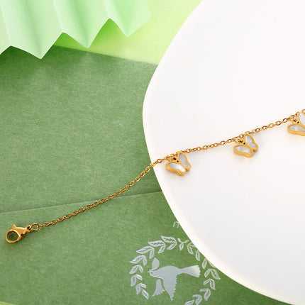 Tobillera Hecha A Mano Cadena Plana De Acero Inoxidable Con Mariposa De Concha Para Mujer