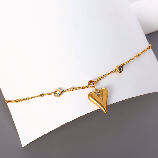 Tobillera Cadena Retorcida De Cuentas De Acero Inoxidable Con Diamantes Y Corazón Para Mujer