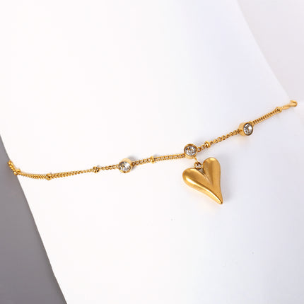 Tobillera Cadena Retorcida De Cuentas De Acero Inoxidable Con Diamantes Y Corazón Para Mujer