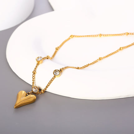 Tobillera Cadena Retorcida De Cuentas De Acero Inoxidable Con Diamantes Y Corazón Para Mujer