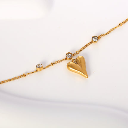 Tobillera Cadena Retorcida De Cuentas De Acero Inoxidable Con Diamantes Y Corazón Para Mujer