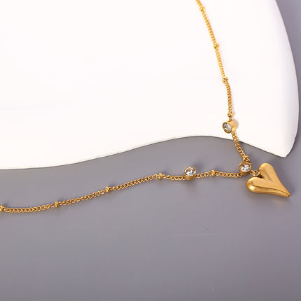 Tobillera Cadena Retorcida De Cuentas De Acero Inoxidable Con Diamantes Y Corazón Para Mujer