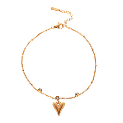 Tobillera Cadena Retorcida De Cuentas De Acero Inoxidable Con Diamantes Y Corazón Para Mujer