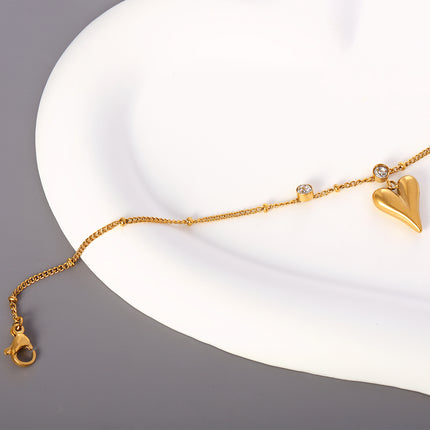 Tobillera Cadena Retorcida De Cuentas De Acero Inoxidable Con Diamantes Y Corazón Para Mujer
