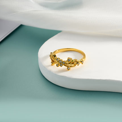 Juego De Anillos Con Incrustaciones De Diamantes Y Moda De Aleación Chapado En Oro 14K