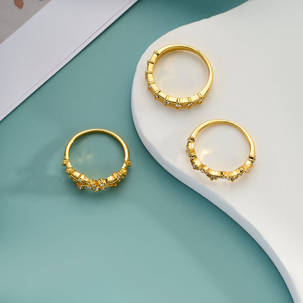 Juego De Anillos Con Incrustaciones De Diamantes Y Moda De Aleación Chapado En Oro 14K
