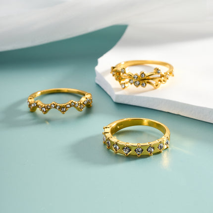 Juego De Anillos Con Incrustaciones De Diamantes Y Moda De Aleación Chapado En Oro 14K