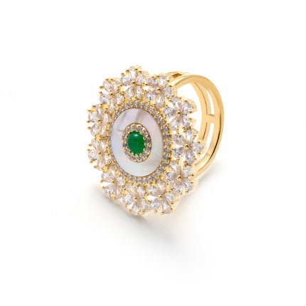 Anillo Vintage De Flor Con Perlas Y Diamantes Diseño De Capas De Cobre Chapado En Oro 14K