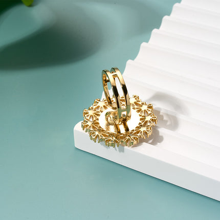 Anillo Vintage De Flor Con Perlas Y Diamantes Diseño De Capas De Cobre Chapado En Oro 14K