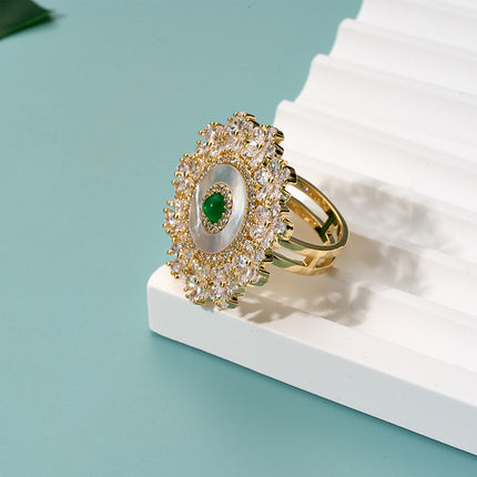 Anillo Vintage De Flor Con Perlas Y Diamantes Diseño De Capas De Cobre Chapado En Oro 14K