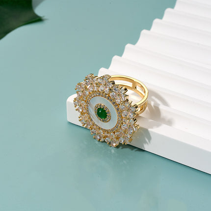 Anillo Vintage De Flor Con Perlas Y Diamantes Diseño De Capas De Cobre Chapado En Oro 14K