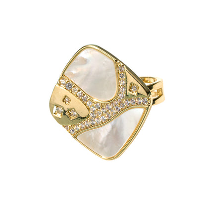 Anillo De Diamantes En Forma Cuadrada Con Diseño De Cobre Chapado En Oro 14K