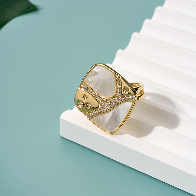 Anillo De Diamantes En Forma Cuadrada Con Diseño De Cobre Chapado En Oro 14K