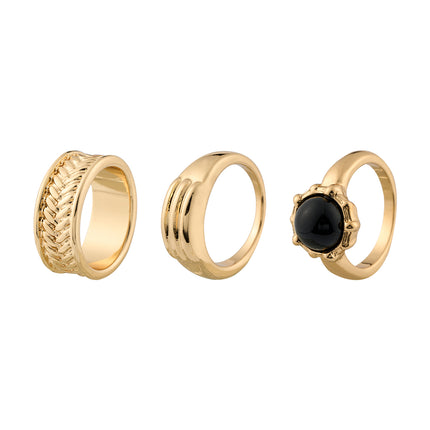 Juego De Anillos Negro Y Dorado Con Estilo Moderno De Aleación Chapado En Oro 14K