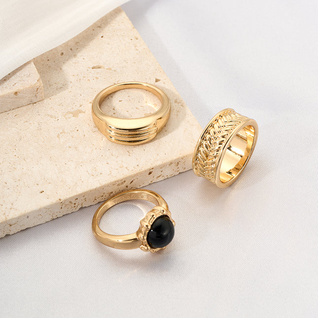 Juego De Anillos Negro Y Dorado Con Estilo Moderno De Aleación Chapado En Oro 14K