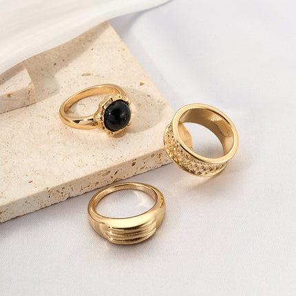 Juego De Anillos Negro Y Dorado Con Estilo Moderno De Aleación Chapado En Oro 14K
