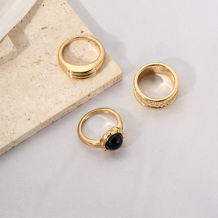Juego De Anillos Negro Y Dorado Con Estilo Moderno De Aleación Chapado En Oro 14K