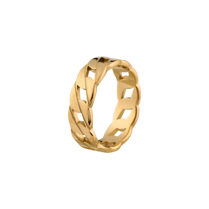Anillo Con Diseño De Cadena Calada Y Hueco De Acero Inoxidable Chapado En Oro 14K