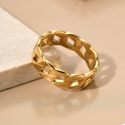 Anillo Con Diseño De Cadena Calada Y Hueco De Acero Inoxidable Chapado En Oro 14K