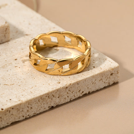 Anillo Con Diseño De Cadena Calada Y Hueco De Acero Inoxidable Chapado En Oro 14K