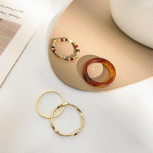 Juego De Anillos Para Dedo Índice Y Meñique Con Cristal Y Resina De Aleación