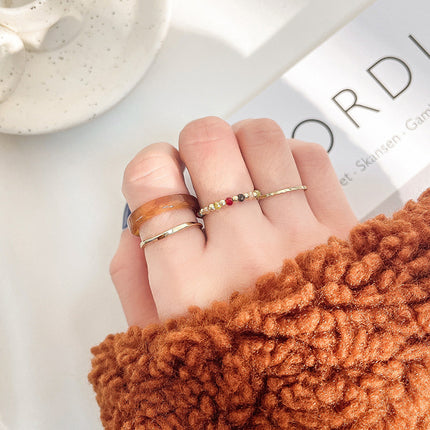 Juego De Anillos Para Dedo Índice Y Meñique Con Cristal Y Resina De Aleación