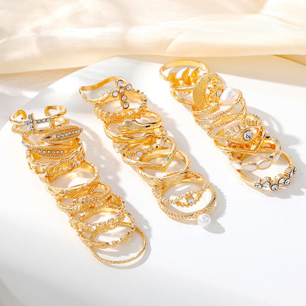 Juego De Anillos Con Diseño De Ojo Con Cruz Y Diseño De Hoja De Aleación Chapado En Oro 14K
