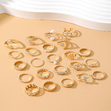 Juego De Anillos Con Diseño De Ojo Con Cruz Y Diseño De Hoja De Aleación Chapado En Oro 14K