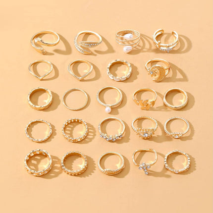 Juego De Anillos Con Diseño De Ojo Con Cruz Y Diseño De Hoja De Aleación Chapado En Oro 14K