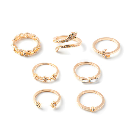 Juego De Anillos Con Diseño De Estrella Y Luna Con Diamantes De Aleación Chapado En Oro 14K