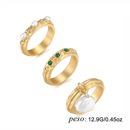 Juego De Anillo Con Diseño Elegante De Apilables Con Perlas De Aleación De Zinc Chapado En Oro 14K