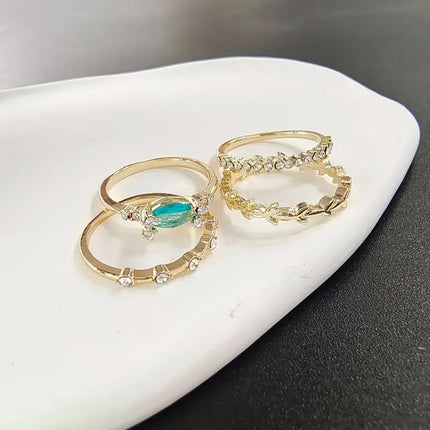 Juego De Anillos Con Diseño De Flor Diamantes  De Aleación Chapado En Oro 14K