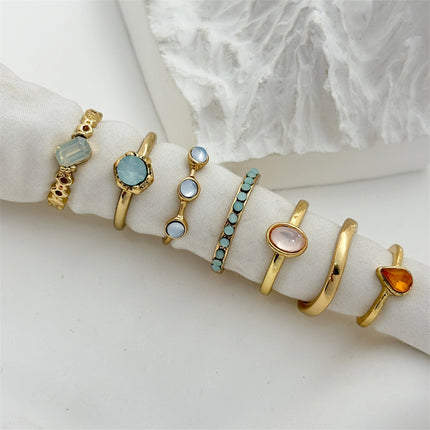 Juego De Anillos Con Diseño De Diamante De Gel De Aleación Chapado En Oro 14K