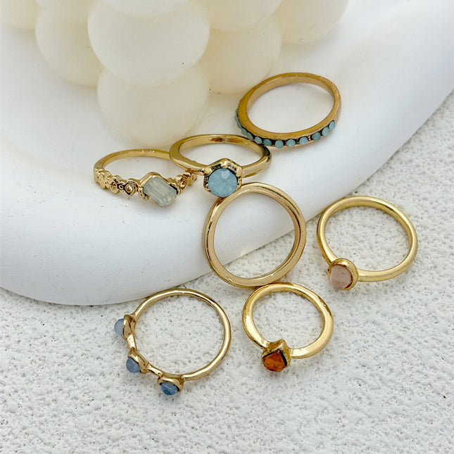 Juego De Anillos Con Diseño De Diamante De Gel De Aleación Chapado En Oro 14K