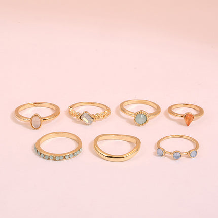 Juego De Anillos Con Diseño De Diamante De Gel De Aleación Chapado En Oro 14K