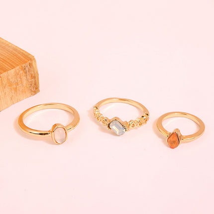 Juego De Anillos Con Diseño De Diamante De Gel De Aleación Chapado En Oro 14K