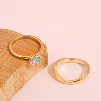 Juego De Anillos Con Diseño De Diamante De Gel De Aleación Chapado En Oro 14K