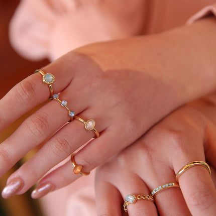 Juego De Anillos Con Diseño De Diamante De Gel De Aleación Chapado En Oro 14K