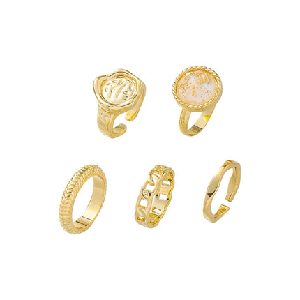 Juego De Anillos Para Nudillos Y Dedos Finos De Metal Chapado En Oro 14K