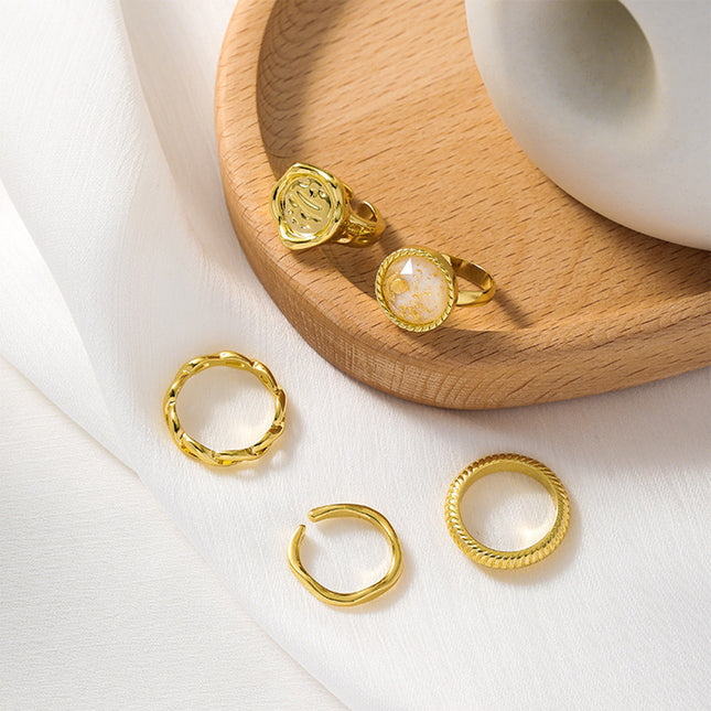 Juego De Anillos Para Nudillos Y Dedos Finos De Metal Chapado En Oro 14K