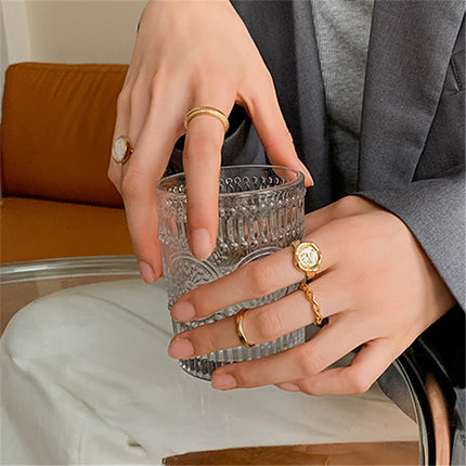 Juego De Anillos Para Nudillos Y Dedos Finos De Metal Chapado En Oro 14K
