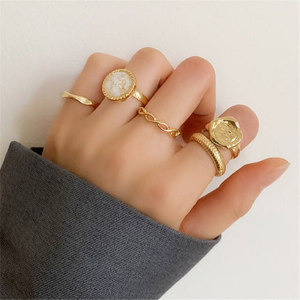 Juego De Anillos Para Nudillos Y Dedos Finos De Metal Chapado En Oro 14K