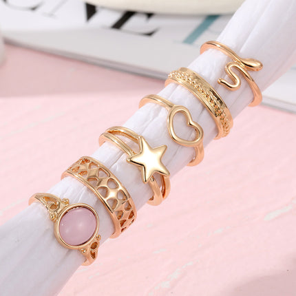 Juego De Anillos Con Diseño De Corazón Y Estrella De Aleación Chapado En Oro 14K