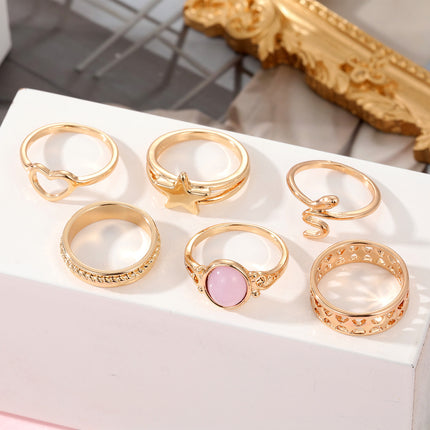 Juego De Anillos Con Diseño De Corazón Y Estrella De Aleación Chapado En Oro 14K