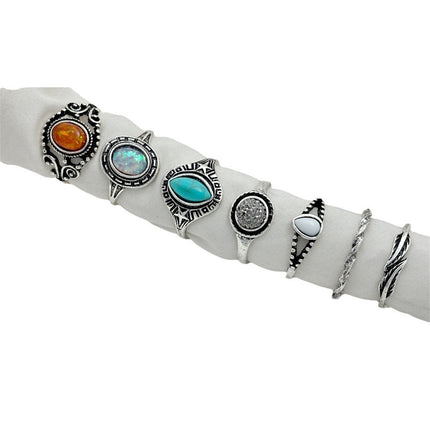 Juego De Anillos Con Diseño De Gemas De Colores De Aleación Chapado En Oro 14K